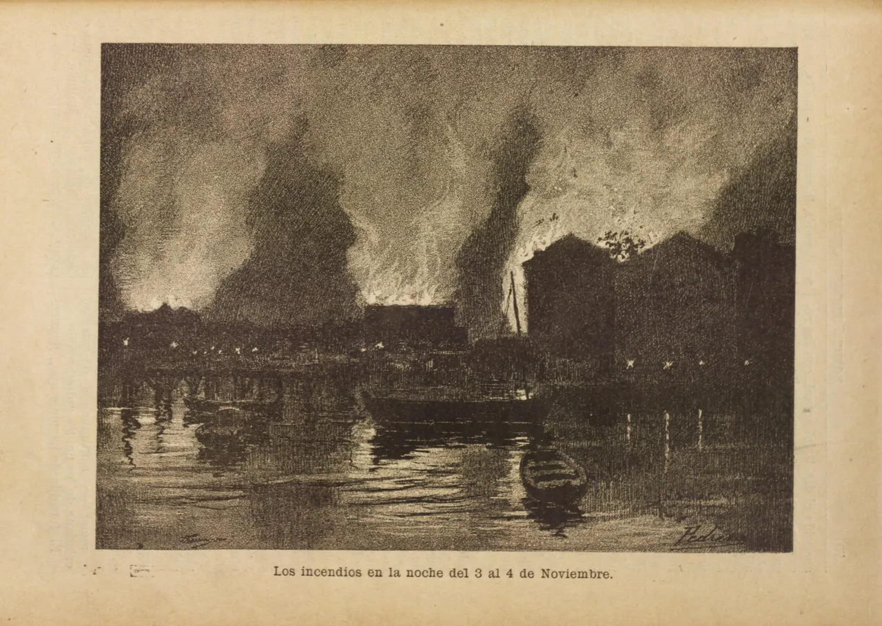 Escena de la catástrofe del Cabo Machichaco dibujada por Mariano Pedrero en 1894
