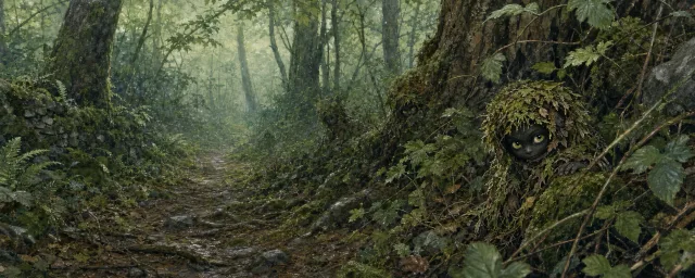 Varios Trentis camuflados en un bosque cantabro humedo