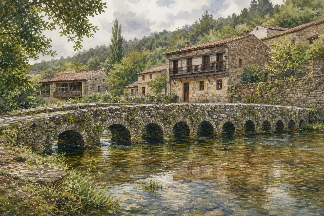 Puente de piedra de Ruente sobre el cauce de la Fuentona