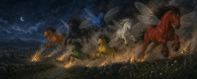 Los siete Caballucos del Diablu vuelan sobre hogueras de San Juan en Cantabria