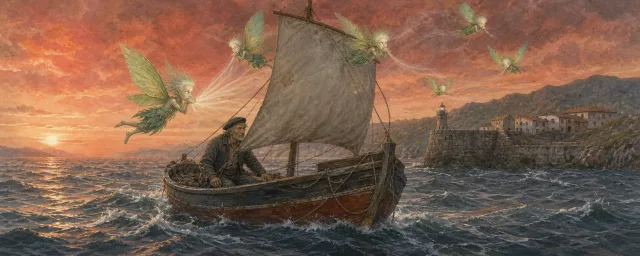 Los Ventolines sobre una costa cantabrica al atardecer