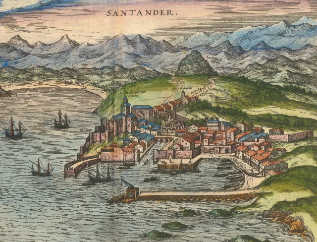 Vista de Santander publicada por Braun y Hogenberg en el siglo XVI