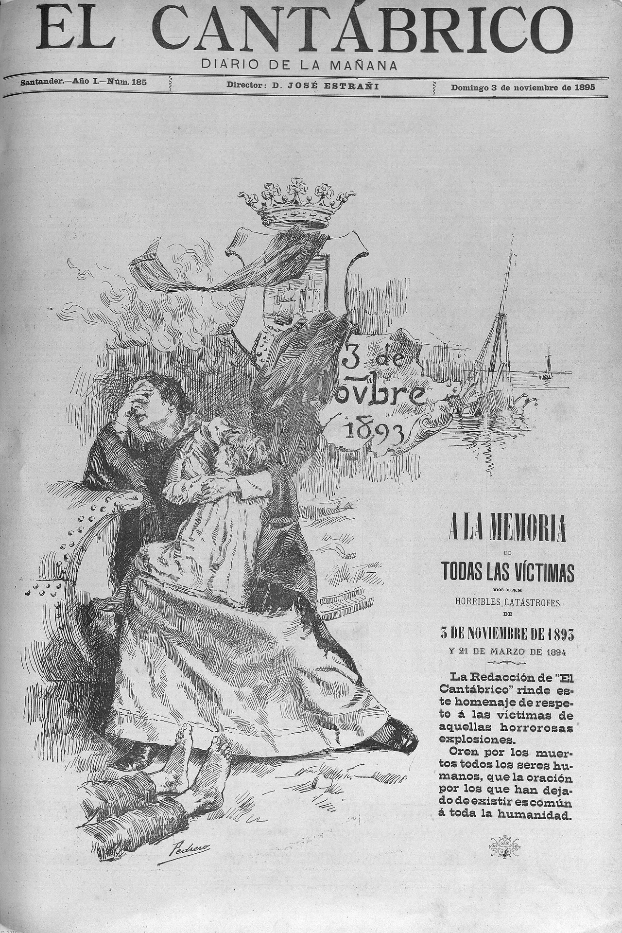 Primera página de El Cantábrico del 3 de noviembre de 1895