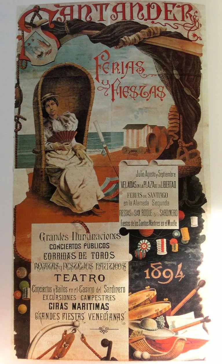 Cartel vertical de las Ferias y Fiestas de Santander de 1894, obra de Mariano Pedrero