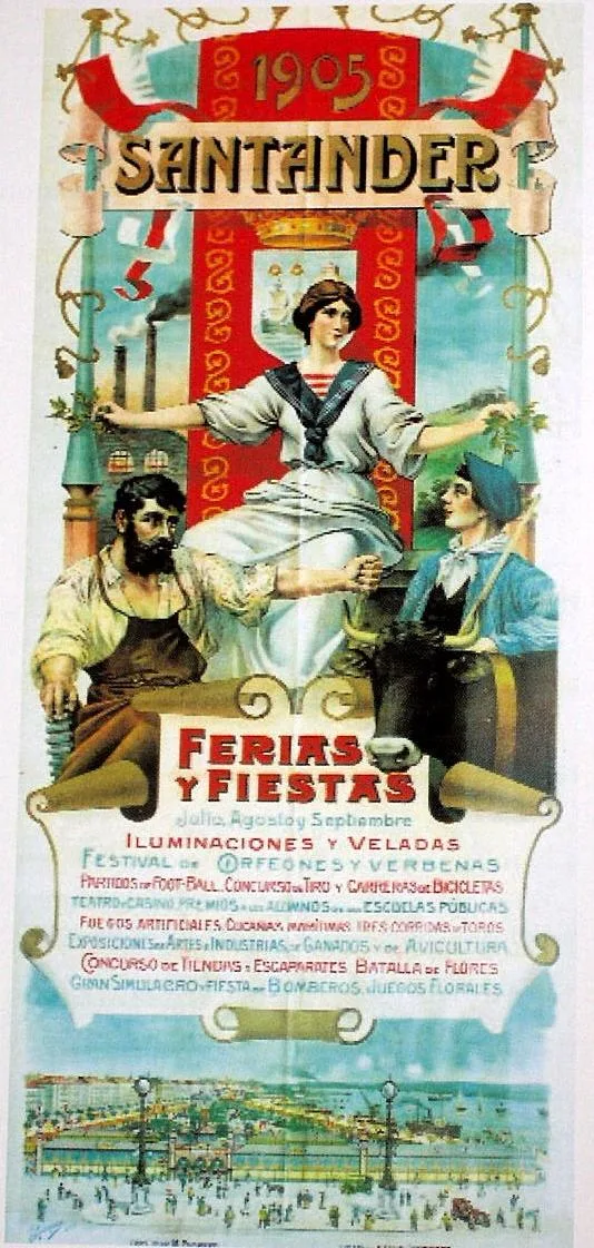 Cartel vertical de las Ferias y Fiestas de Santander de 1905, obra de Mariano Pedrero